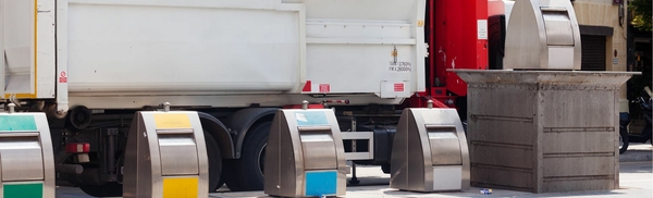 recycling truck picking up bin city